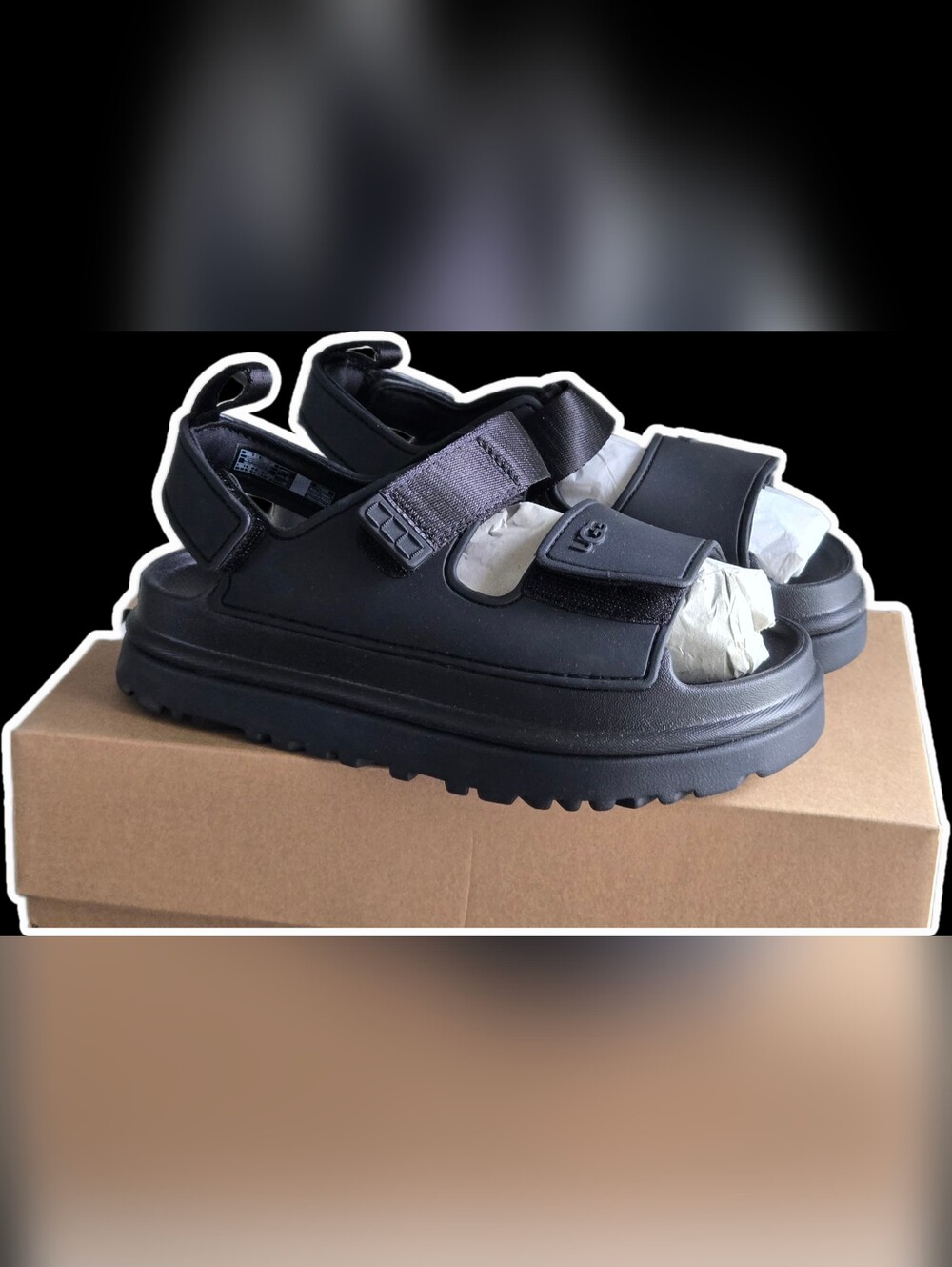 NWT UGG Goldenglow Black Platform Sandals Kids Size 1 EU 32.5